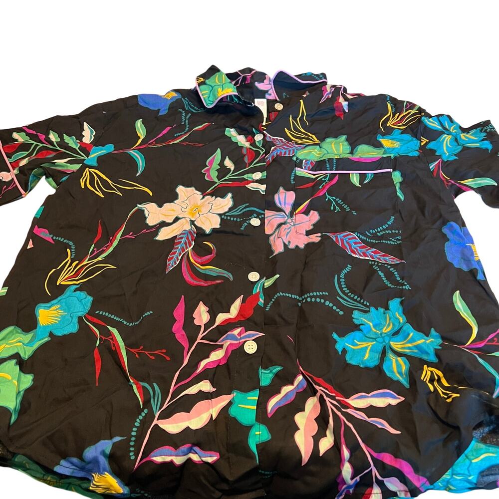 Stars Above Women's Black Floral Simply Cool Short Sleeve Sleep Top - Small- NWT